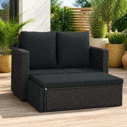 2 Piece Garden Lounge Set Poly Rattan Sofa Stool with Cushions Outdoor Patio