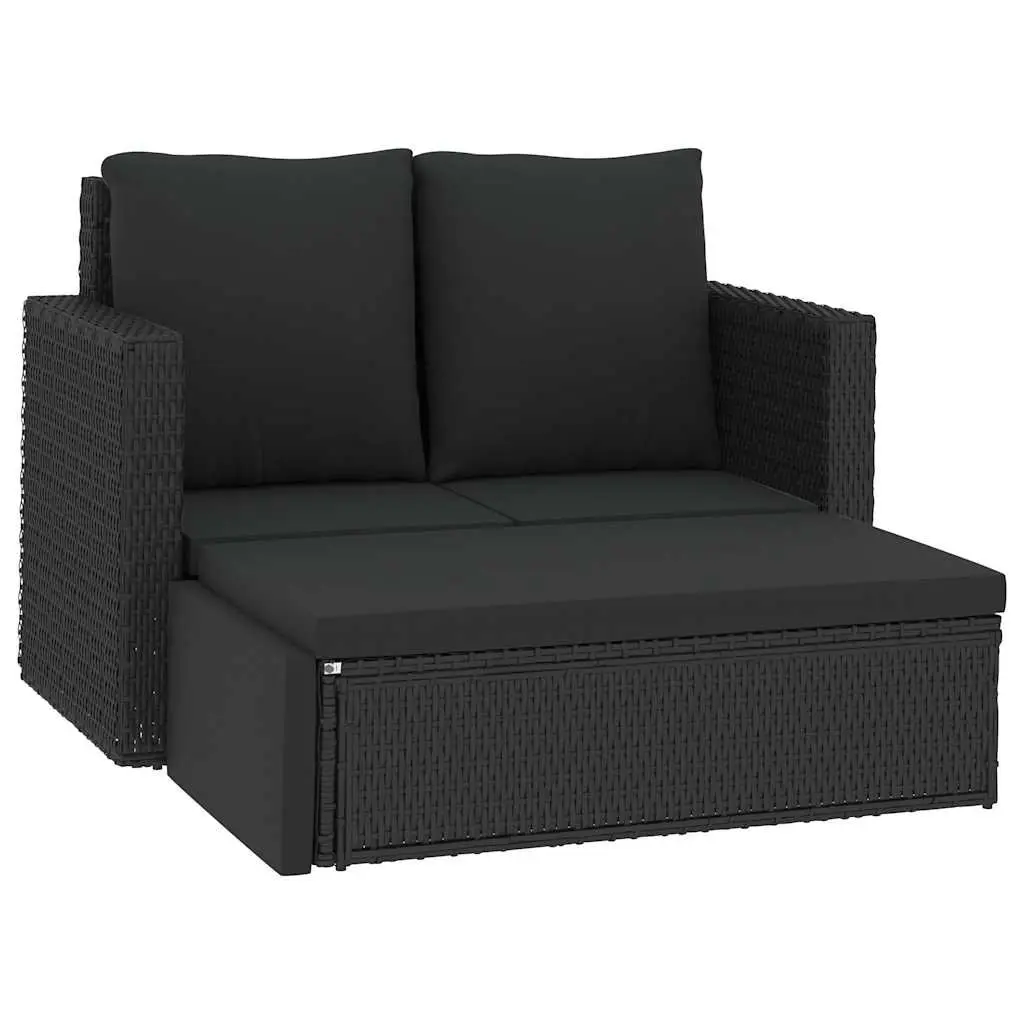 2 Piece Garden Lounge Set Poly Rattan Sofa Stool with Cushions Outdoor Patio