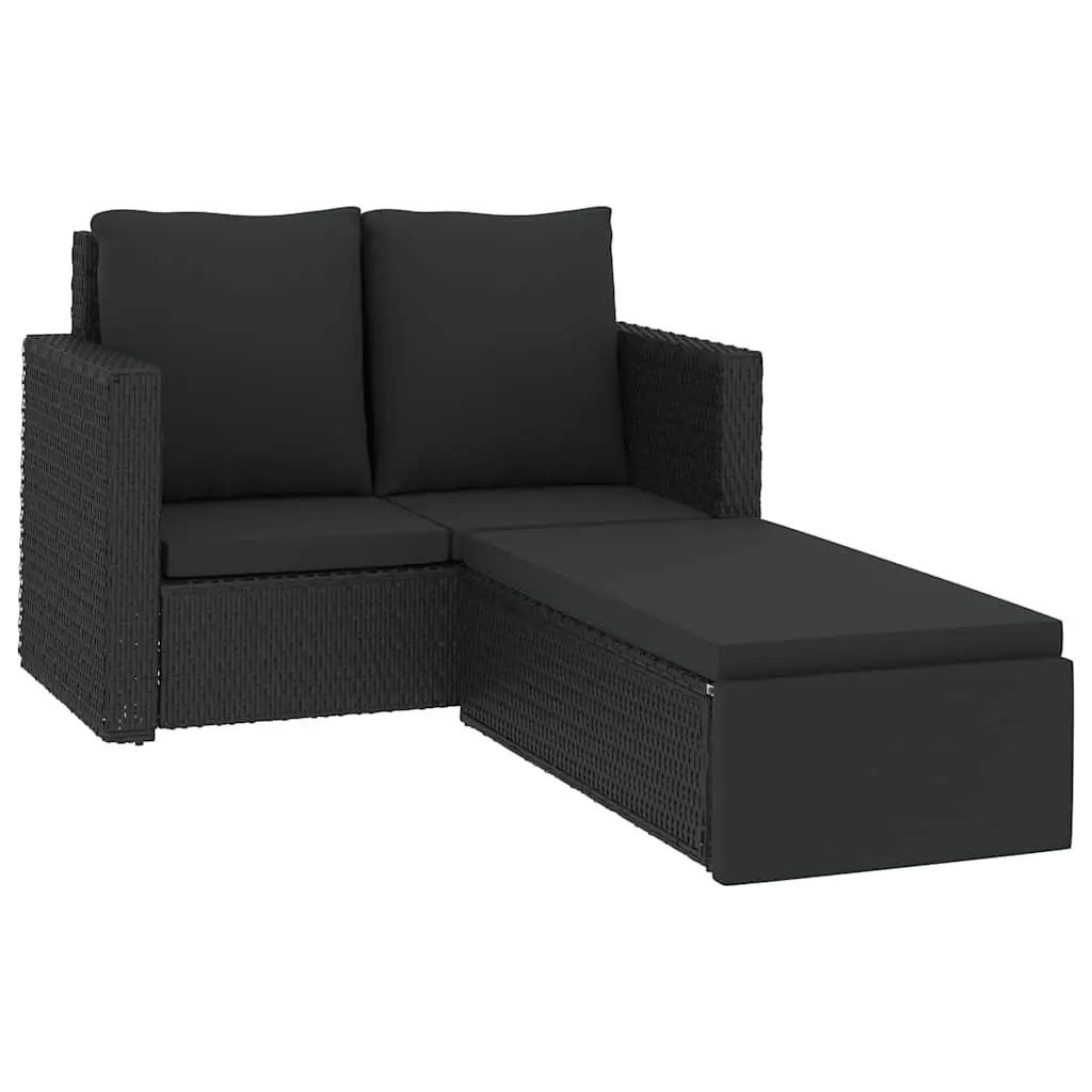 2 Piece Garden Lounge Set Poly Rattan Sofa Stool with Cushions Outdoor Patio