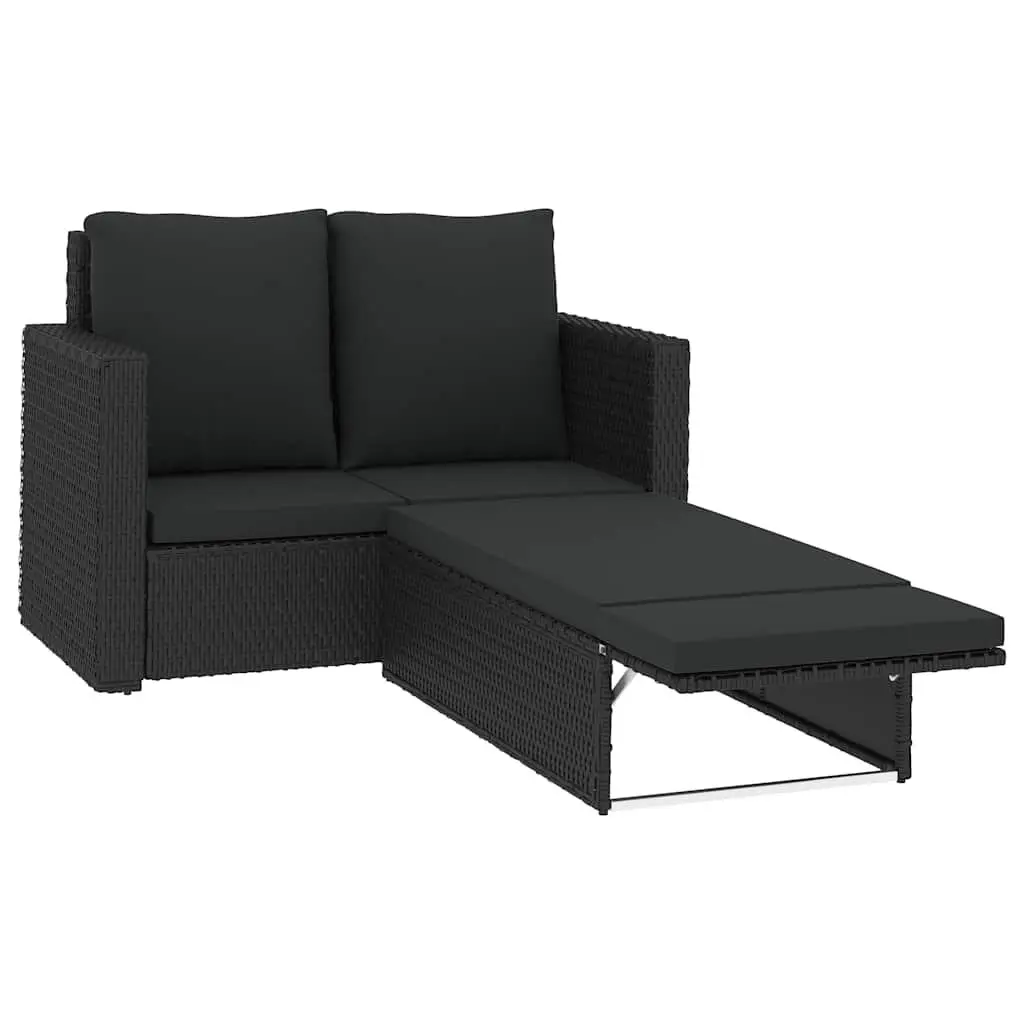 2 Piece Garden Lounge Set Poly Rattan Sofa Stool with Cushions Outdoor Patio