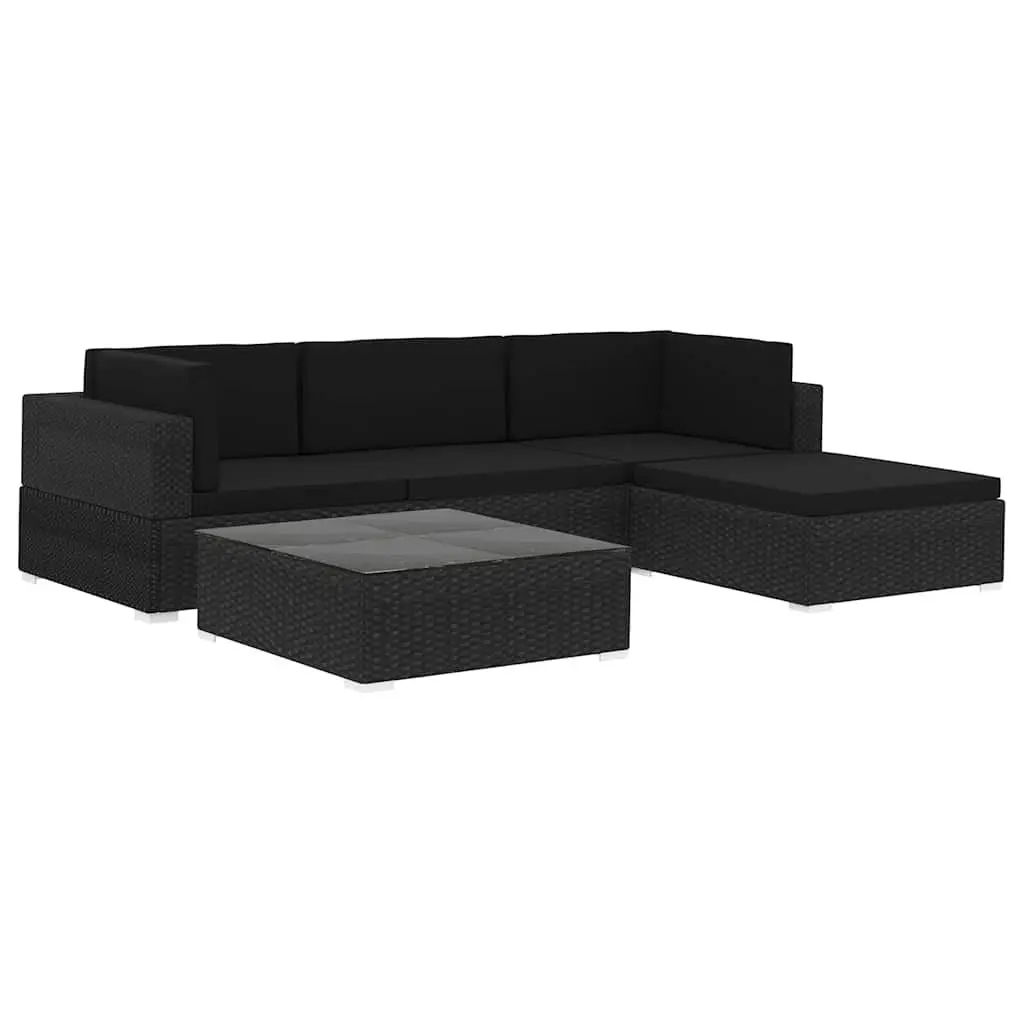 5 Piece Garden Lounge Set Outdoor Patio Sofa with Cushions Poly Rattan Black