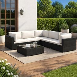 6-Piece Outdoor Garden Lounge Sofa Set with Cushions Poly Rattan Patio