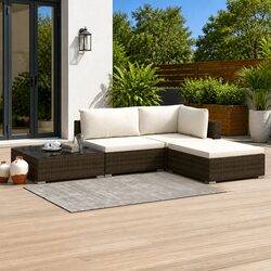 4 Piece Outdoor Garden Lounge Set with Cushions PE Rattan Brown Patio Furniture