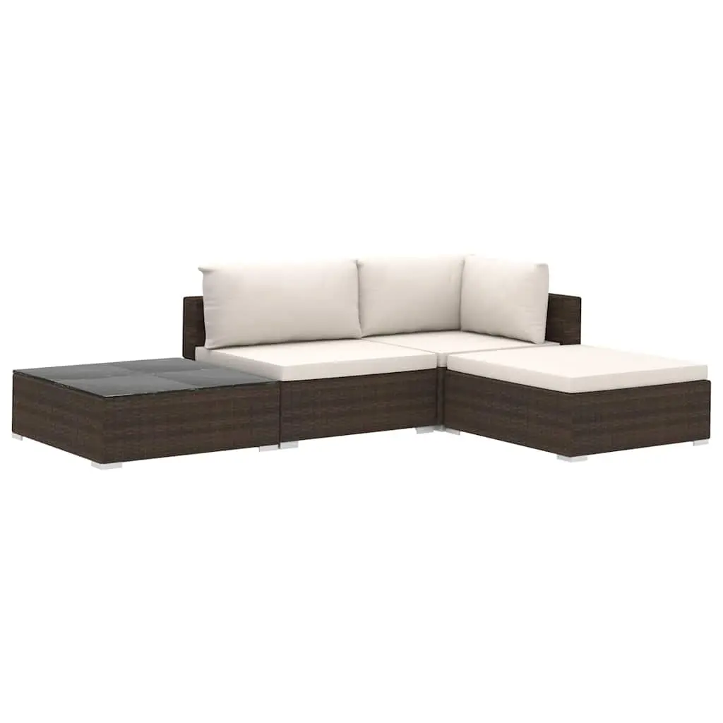 Outdoor Garden Lounge Set Weather-Resistant PE Rattan Brown 4 Piece