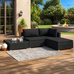 4 Piece Outdoor Lounge Set with Cushions Weather Resistant Rattan Patio