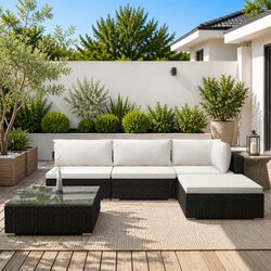 5 Piece Garden Lounge Set Outdoor Patio Sofa with Cushions Poly Rattan Black