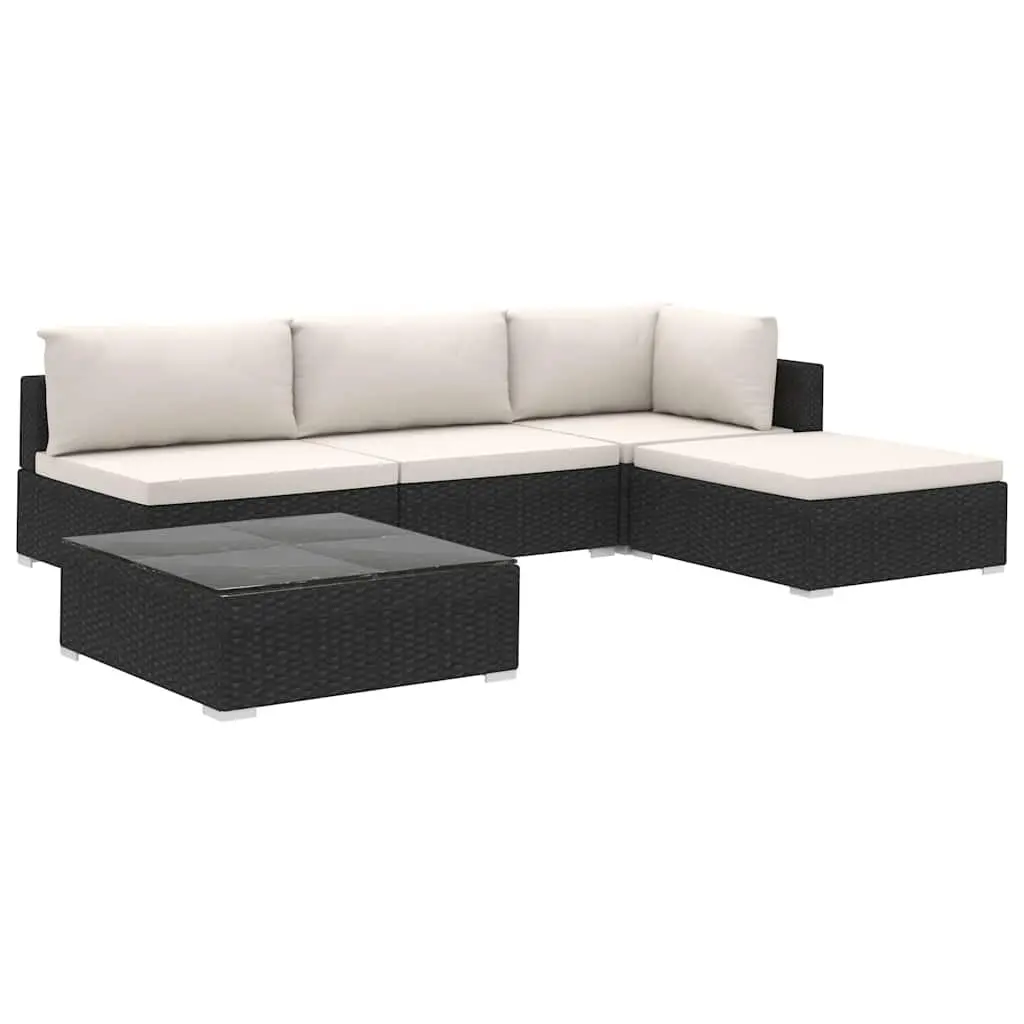 5 Piece Garden Lounge Set Outdoor Patio Sofa with Cushions Poly Rattan Black