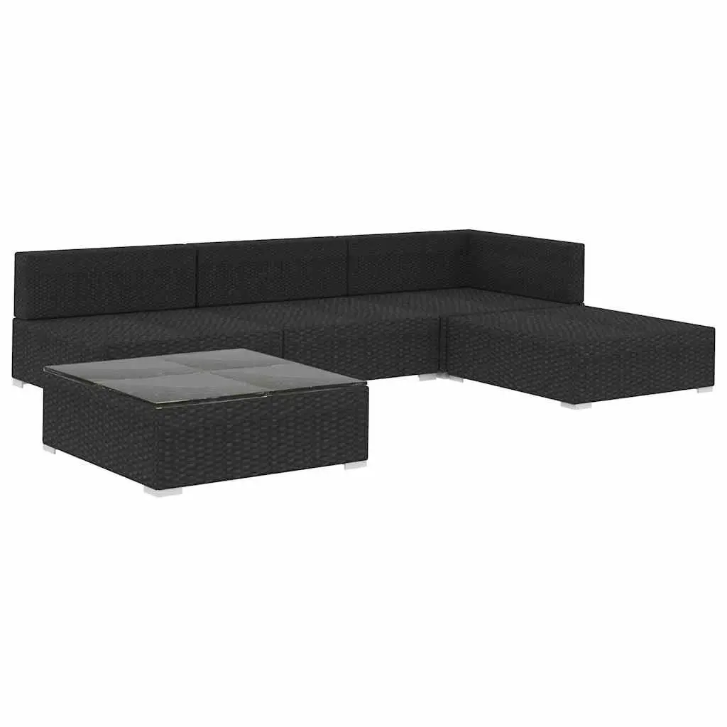 5 Piece Garden Lounge Set Outdoor Patio Sofa with Cushions Poly Rattan Black