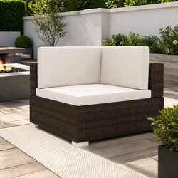Outdoor Sectional Corner Chair with Cushions PE Rattan Garden Seating Unit Brown