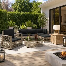 Garden Lounge Set 6 Piece Outdoor Rattan Sofa Patio Furniture with Cushions Grey