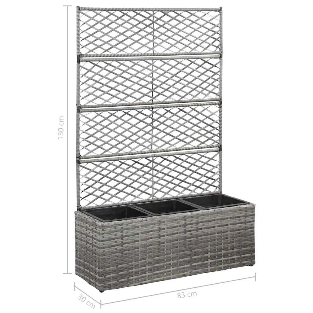 Trellis Raised Garden Bed with 3 Pots Planter Box Grey 83x30x130 cm Outdoor