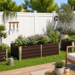 Raised Garden Bed 160x80x45cm Brown Galvanised Steel Planter Rectangle