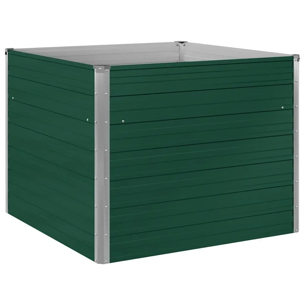 Raised Garden Bed Galvanised Steel Open Bottom 100x100x77 cm Green