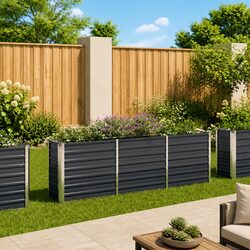 Raised Garden Bed Anthracite Galvanised Steel Outdoor Planter Vegetables Flowers
