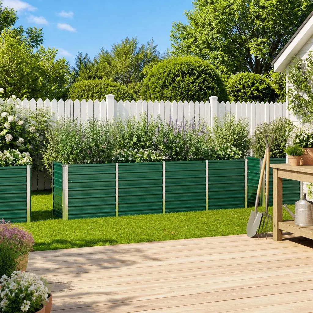 Raised Garden Bed Galvanised Steel 320x40x77cm Green Outdoor Planter Box