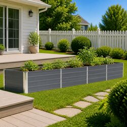 Raised Garden Bed Metal Planter 320x40x45cm Outdoor Vegetable Flower Box Grey