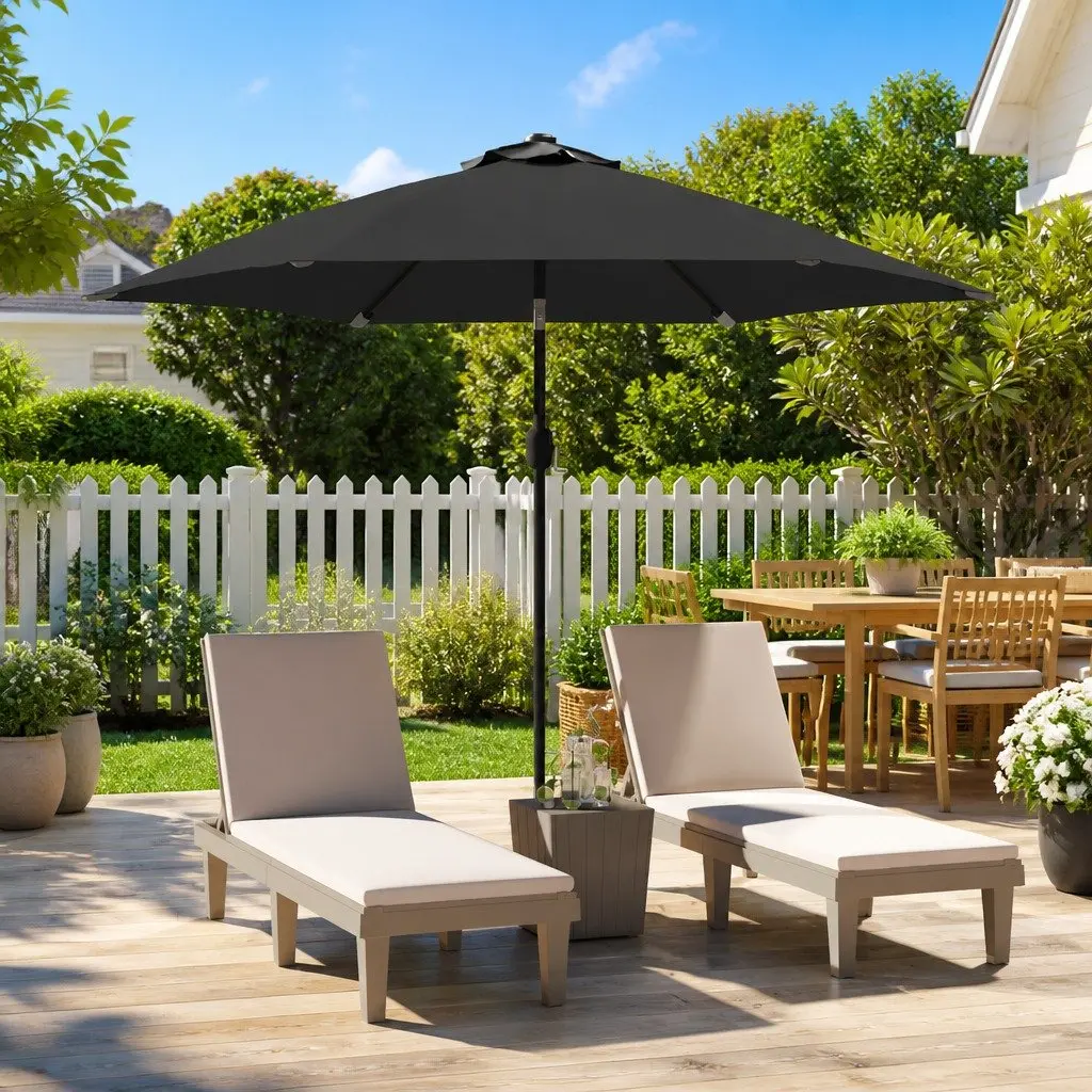 Garden Parasol 300cm UV Protection Outdoor Umbrella with Solar LED Lights Tilting Steel Pole Black