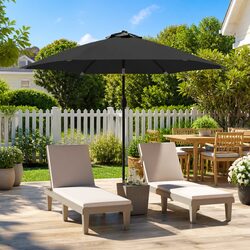 Garden Parasol 300cm Outdoor Umbrella with Solar LED Lights Tilting Steel Pole