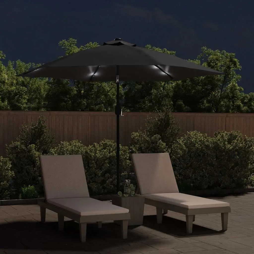 Garden Parasol 300cm UV Protection Outdoor Umbrella with Solar LED Lights Tilting Steel Pole Black