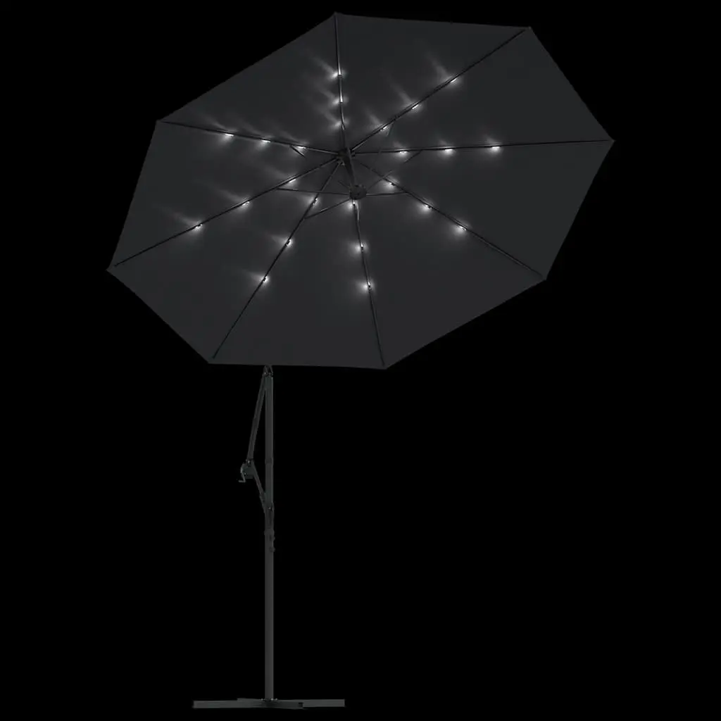 Cantilever Garden Parasol 300cm UV Protective with LED Lights Steel Pole Black