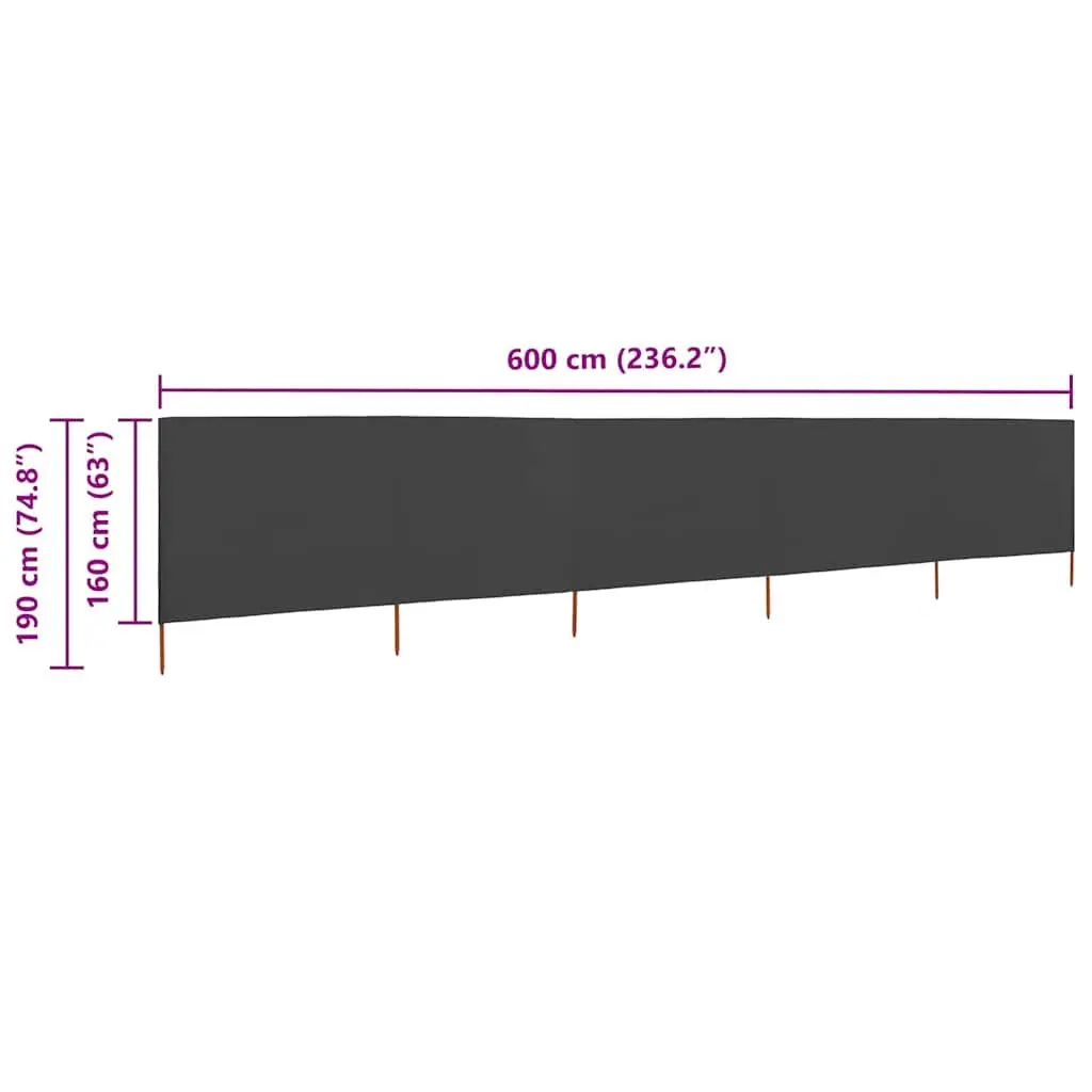 5-Panel Folding Wind Screen Outdoor Shelter 600x160cm Anthracite