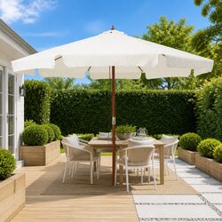 Garden Parasol Outdoor Umbrella 330cm Wooden Pole Pulley System Sand White