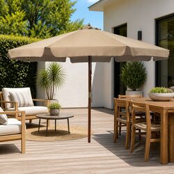 Garden Parasol Outdoor Umbrella Wooden Pole 330cm Taupe Shade Canopy