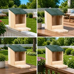 Wooden Squirrel House 4 Pack Garden Outdoor Feeding Station Hinged Roof Shelter
