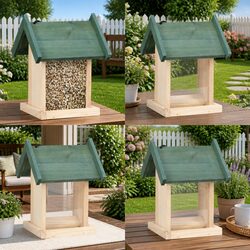 Wooden Bird Feeders 4 Piece Set Garden Hanging Feeder House with Stand Outdoor