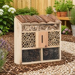 Wooden Insect Hotel Butterfly House Garden Wildlife Shelter Brown Firwood