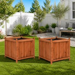 Raised Garden Beds 2 Pack 50x50x50cm Wooden Planters Outdoor Gardening