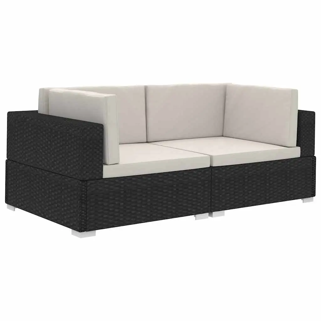 Outdoor Sectional Corner Chairs 2 pcs Weather-resistant PE Rattan Black Garden Seating