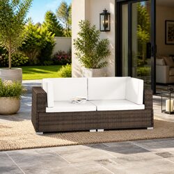 Outdoor Sectional Corner Seats 2 pcs Poly Rattan Brown Garden Furniture with