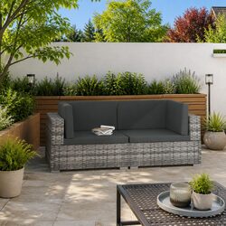 Outdoor Sectional Corner Chairs 2pcs Grey Poly Rattan Garden Seating with