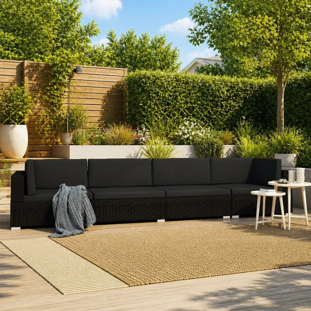 Outdoor Garden Sofa Set 4 Piece Weather-resistant PE Rattan Patio Furniture Black