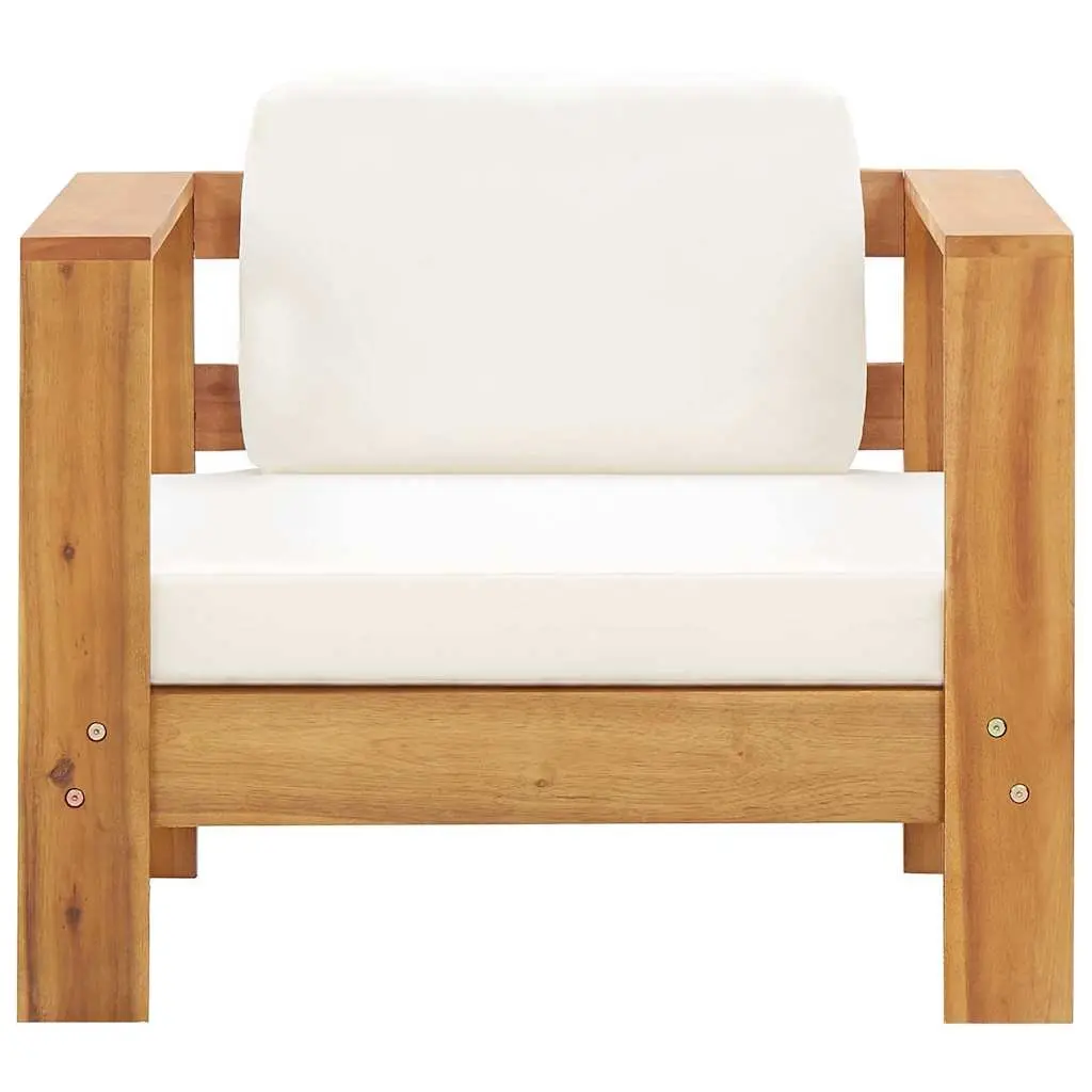 Outdoor Garden Sofa Chair Armrest Solid Acacia Wood Lounge Padded Cushion Brown