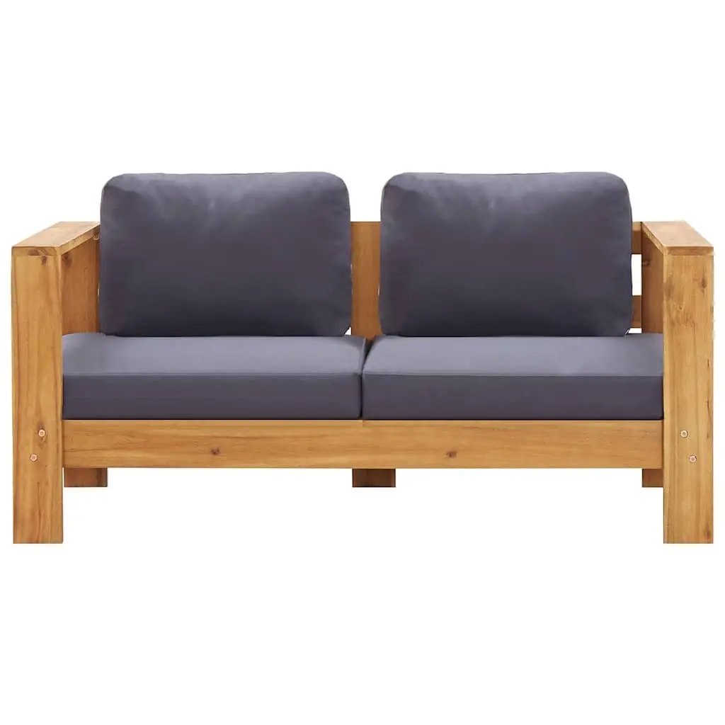 Garden Bench 2-Seater Outdoor Sofa 140cm Solid Acacia Wood Grey with Cushions
