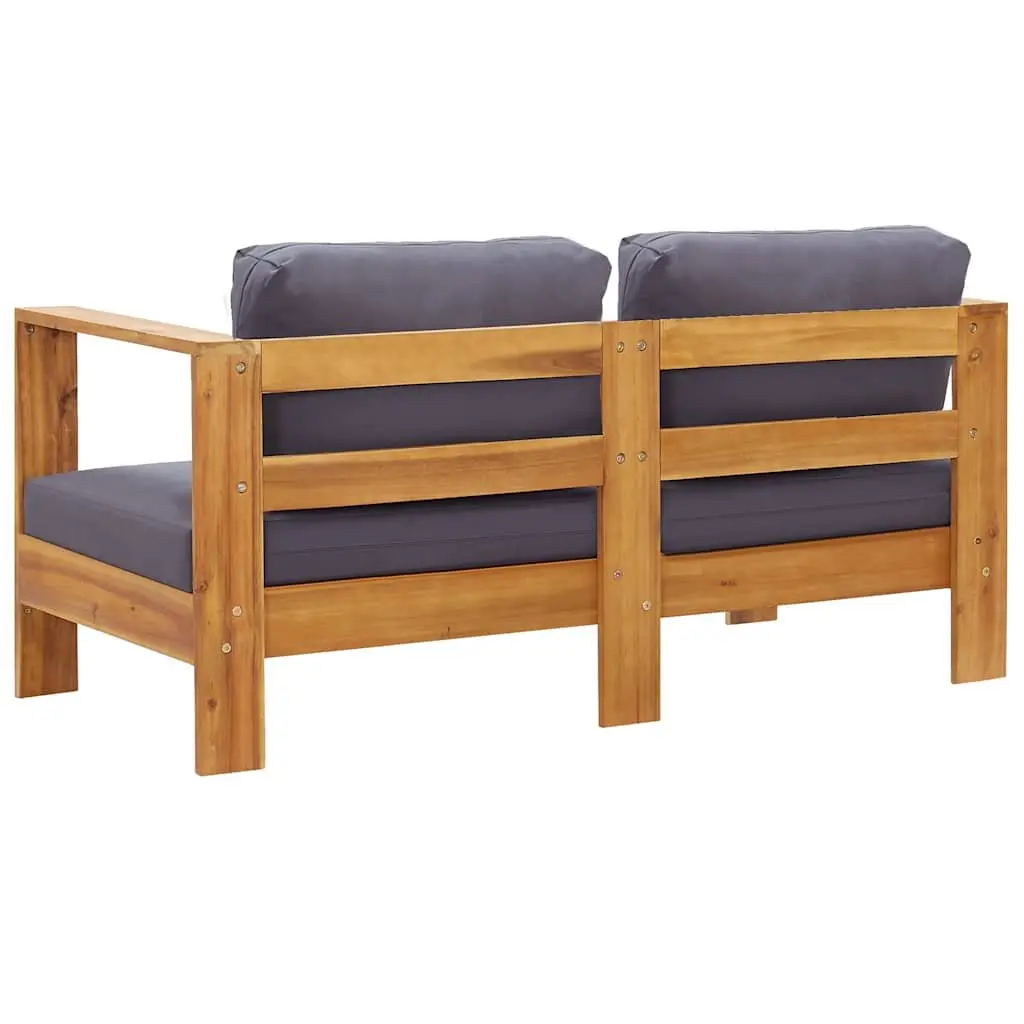 Garden Bench 2-Seater Outdoor Sofa 140cm Solid Acacia Wood Grey with Cushions