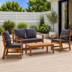 Outdoor Lounge Set 4 Piece Garden Furniture with Cushions Grey Patio Sofa