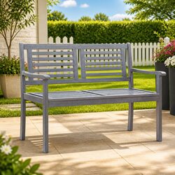 2-Seater Garden Bench 120cm Grey Outdoor Backrest Patio Seating Wooden Chair