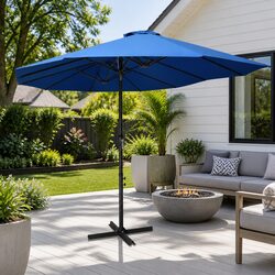 Garden Parasol Outdoor Umbrella 460x270 cm Double-Top Shade Crank Open Blue
