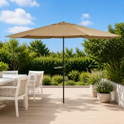 Garden Parasol Outdoor Sun Shade Umbrella 390cm Metal Pole Crank Mechanism Taupe