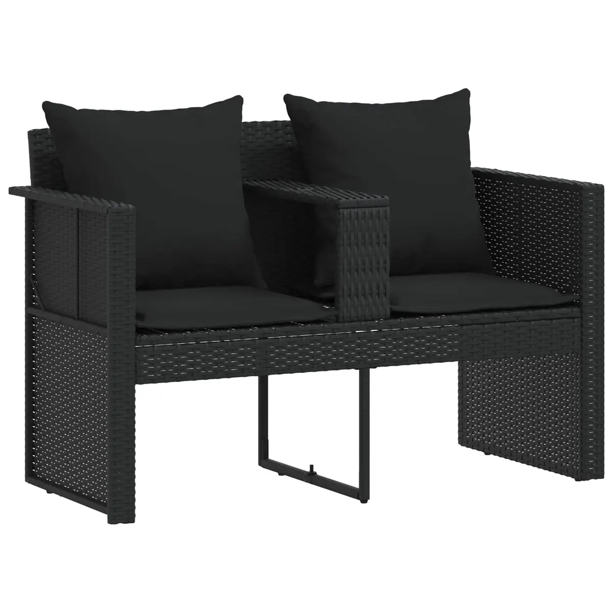 Rattan Lounge Bed with Parasol Outdoor Furniture Set Black