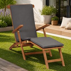 Deck Chair with Cushion Grey Sun Lounger Outdoor Seating Reclining Backrest