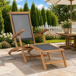Deck Chair with Footrest Reclining Backrest Garden Patio Lounger Seating
