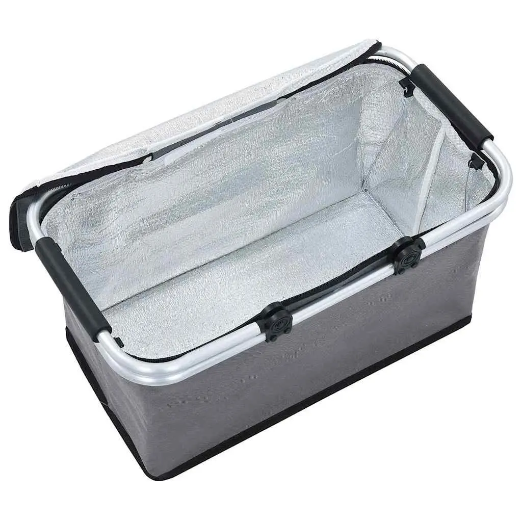 Foldable Insulated Cool Bag Grey 46x27x23 cm Portable Food Beverage Cooler