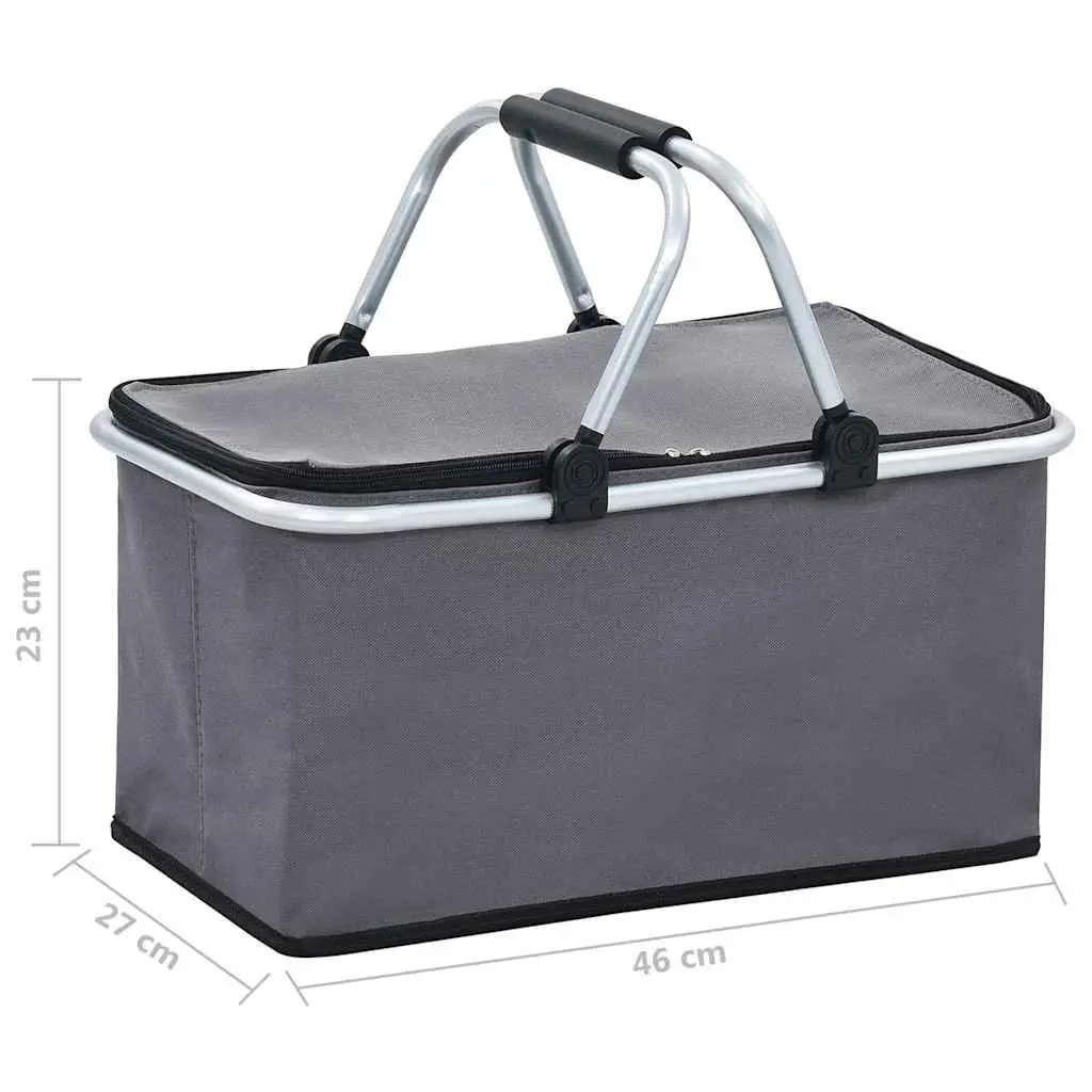 Foldable Insulated Cool Bag Grey 46x27x23 cm Portable Food Beverage Cooler