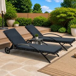 Sun Lounger Set with Table Poly Rattan Garden Patio Outdoor Furniture Anthracite