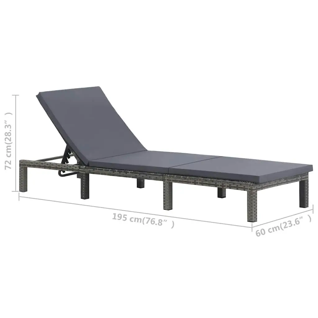 Sun Lounger Adjustable Backrest Anthracite Poly Rattan Garden Patio Lounging Chair with Cushion