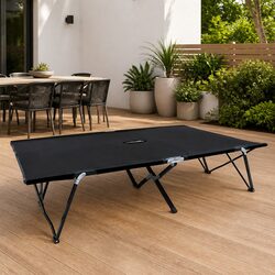 Two Person Folding Sun Lounger Camping Cot Outdoor Seating Black Steel Frame